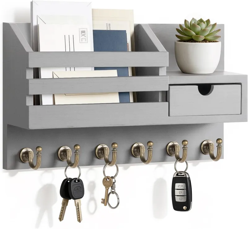 FifthQuarter Key and Mail Holder for Wall, Grey